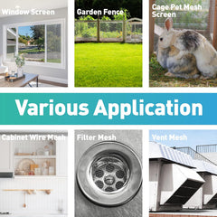 304 Stainless Steel Mesh Window Screen Roll, 38IN x 17FT Metal Window Screen Replacement,Silver Woven Wire Mesh Screen for Window, Door, Patio,Pet - MAGZO