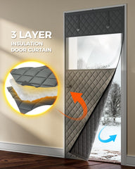 Custom Size Thermal Insulated Door Curtain Fits Any Door ,Single Piece Screen Insulation Cover with Clear Windows to Keep Warm