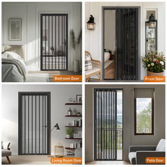 Foldable security screen door used on bedroom door, front door, living room door and patio door in modern home