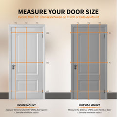 Door measurement guide showing inside mount and outside mount dimensions for screen door installation