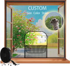 Custom Window Screen,Cat & Dog Claw Resistant Window Screen with a Zipper Opening