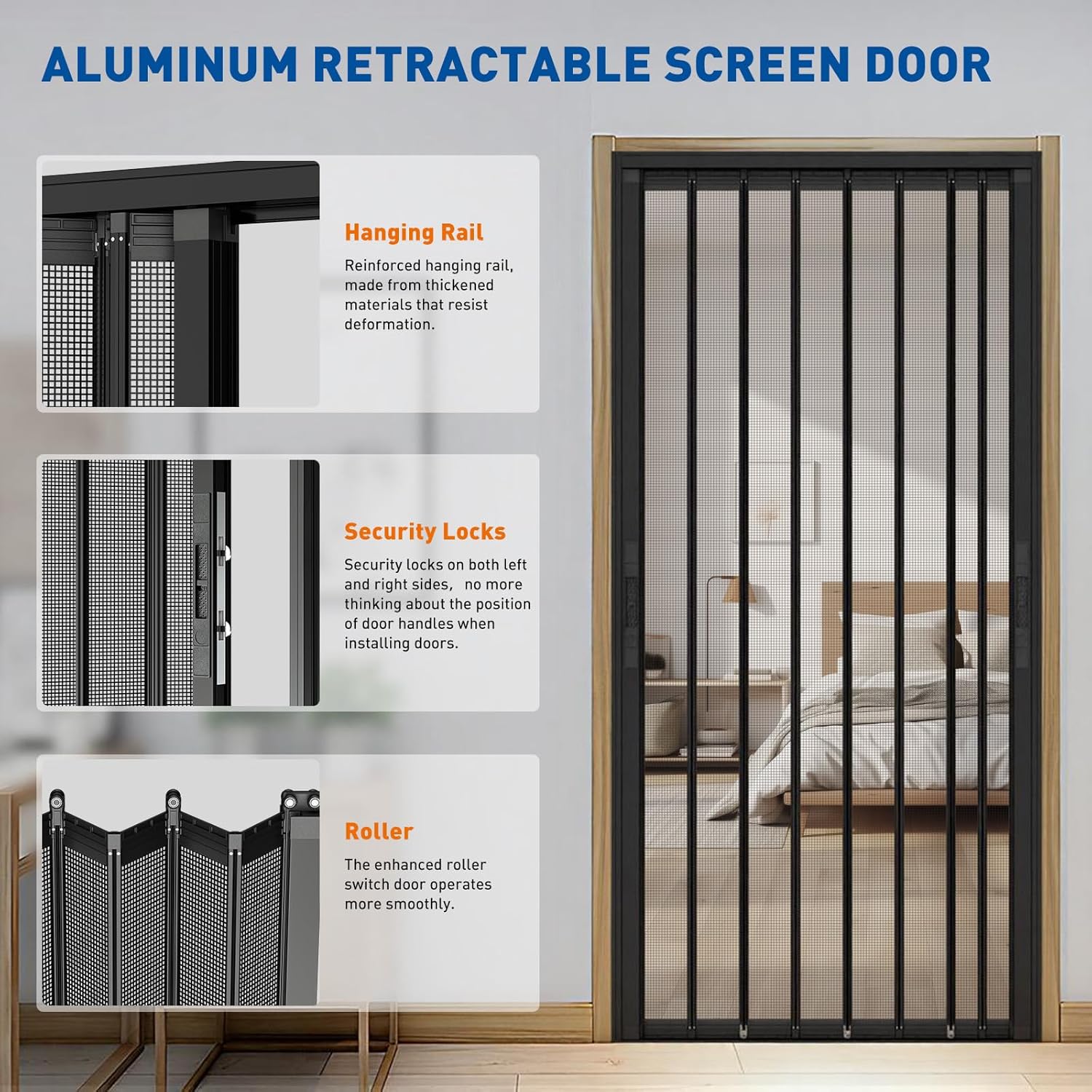 MAGZO Upgraded Aluminum Retractable Screen Door 3080 3280 3680