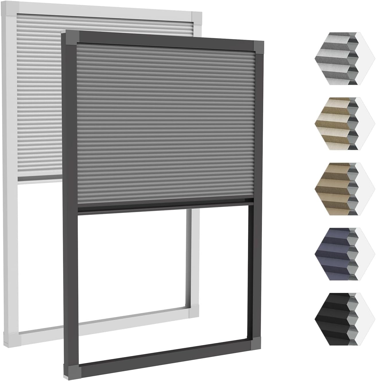 Custom Size Cordless Cellular Shades with Full Frame 100% Blackout Honeycomb Shades Pleated Blinds for Windows-Gray