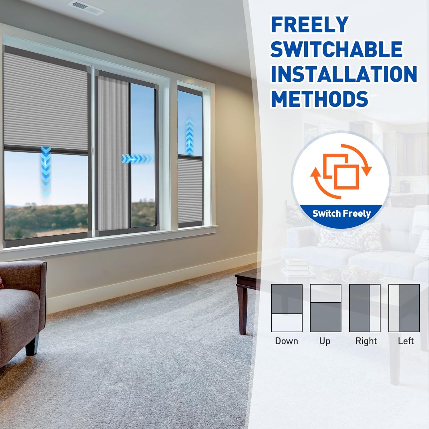 Custom Size Cordless Cellular Shades with Full Frame 100% Blackout Honeycomb Shades Pleated Blinds for Windows-Gray