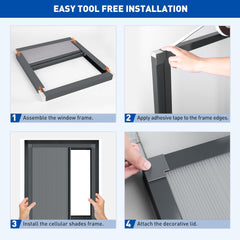 Custom Size Cordless Cellular Shades with Full Frame 100% Blackout Honeycomb Shades Pleated Blinds for Windows-Gray