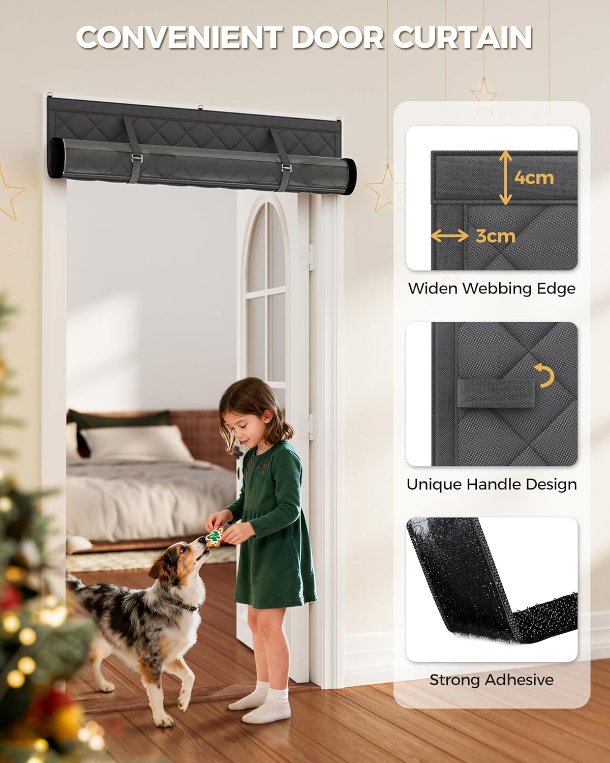 Custom Size Thermal Insulated Door Curtain Fits Any Door ，Single Piece Screen Insulation Cover with Clear Windows to Keep Warm