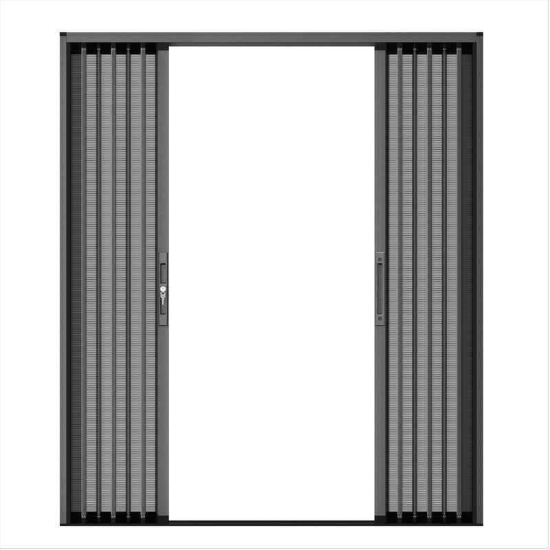 Custom foldable security screen door with center opening, secure aluminum mesh door for front and patio use