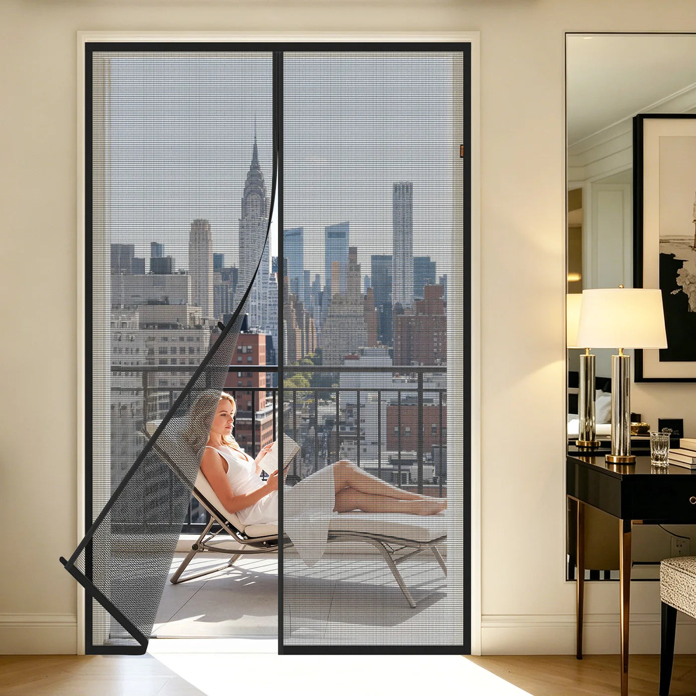 Custom magnetic screen door for apartment balcony – hands-free auto-close design keeps bugs out while letting fresh air in, fits most standard door sizes, easy installation with no tools required