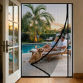 Side-open magnetic screen door for patio, pet-friendly and insect-proof.