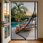 Side-open magnetic screen door for patio, pet-friendly and insect-proof.