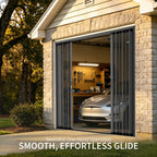 Custom foldable garage screen door with smooth glide track, easy one-hand operation and space-saving design.