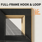 Full-frame hook and loop RV screen door with extra-wide header for secure and stable installation.