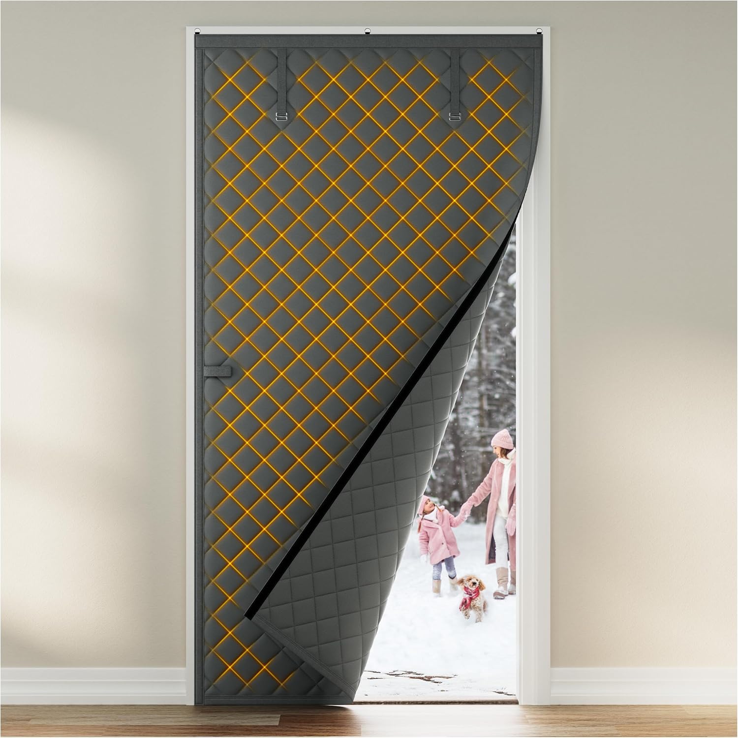 Custom Size Thermal Insulated Door Curtain Fits Any Door ，Single Piece Screen Insulation Cover with Clear Windows to Keep Warm