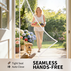 Hands-free magnetic screen door with tight seal and auto close, ideal for front door, patio, and backyard use.