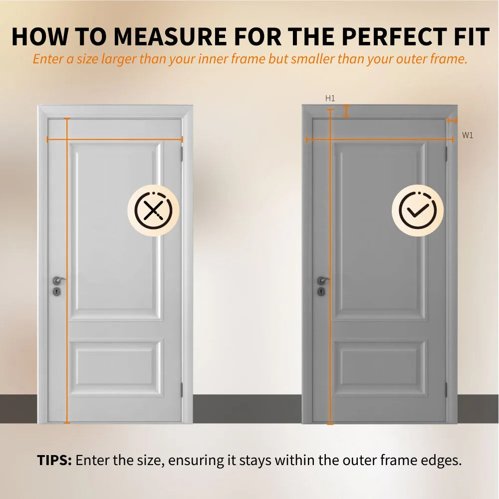 Sizing guide infographic showing how to measure a door frame for the perfect screen door fit.