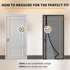 Magnetic screen door size guide showing how to measure width and height for a perfect fit.