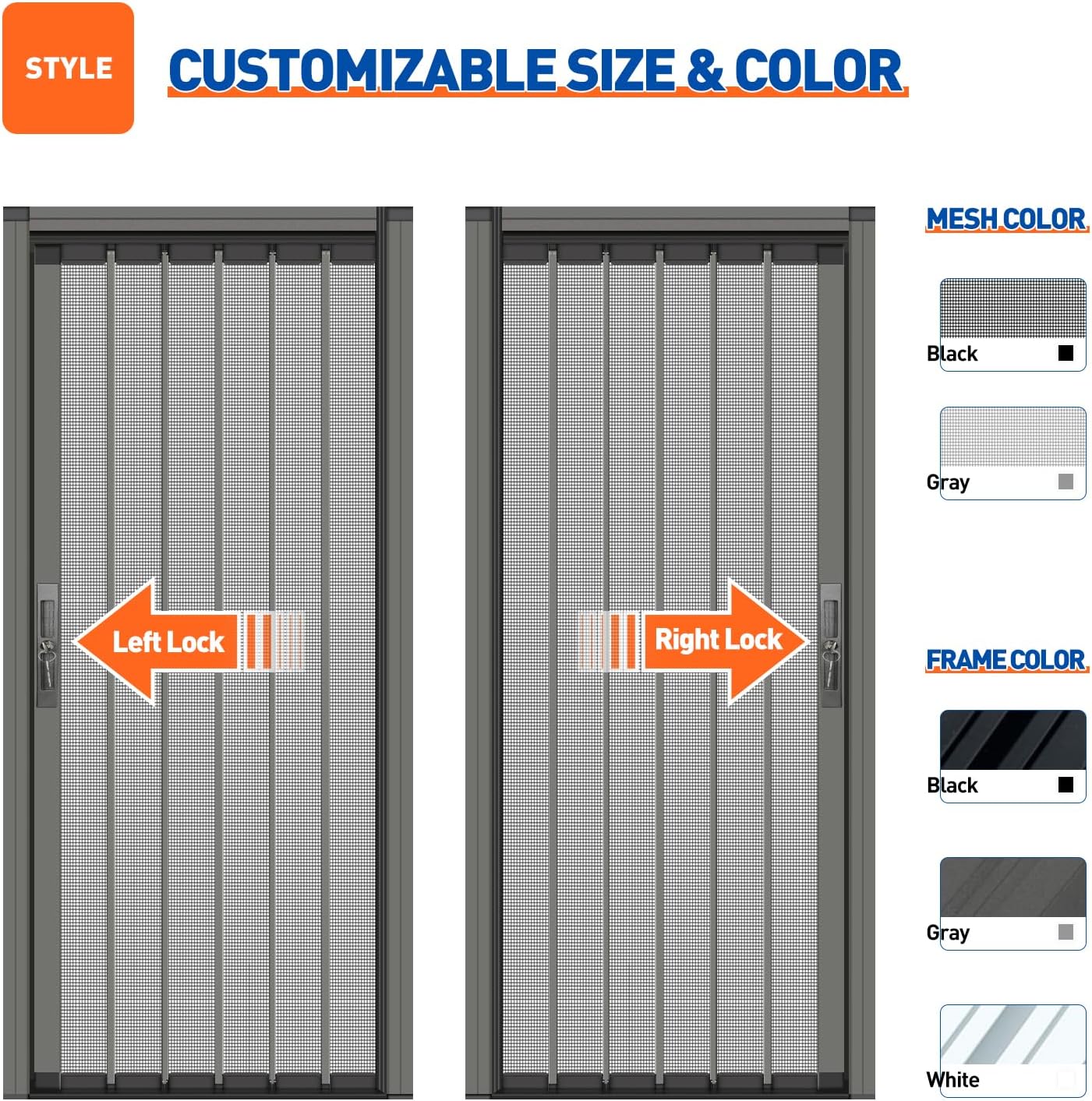 MAGZO Custom Aluminum Retractable Front Screen Door, Heavy Duty Aluminum Easy Assemble for Patio Door Scratch - Proof, Multiple Colors Available - MAGZO