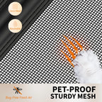 Close-up of pet-proof sturdy mesh for garage screen doors, showing a cat paw scratching the durable 15x12 mesh grid.