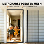 Custom pleated screen door with detachable mesh, quick-release design for easy cleaning and replacement.