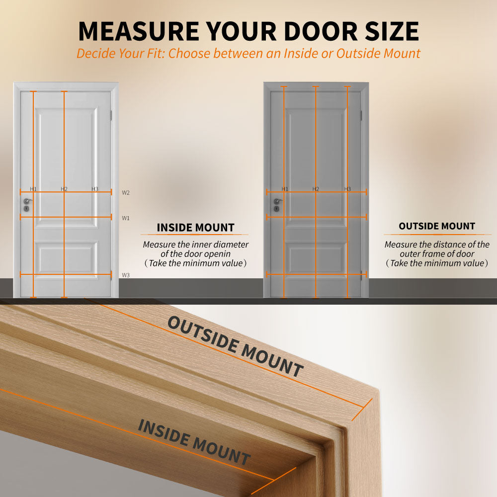 Pleated screen door measurement guide for inside and outside mount, ensuring precise fit for custom installation.
