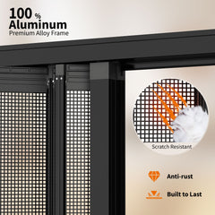 Custom retractable security door with 100% aluminum frame, scratch-resistant mesh, anti-rust and durable design.