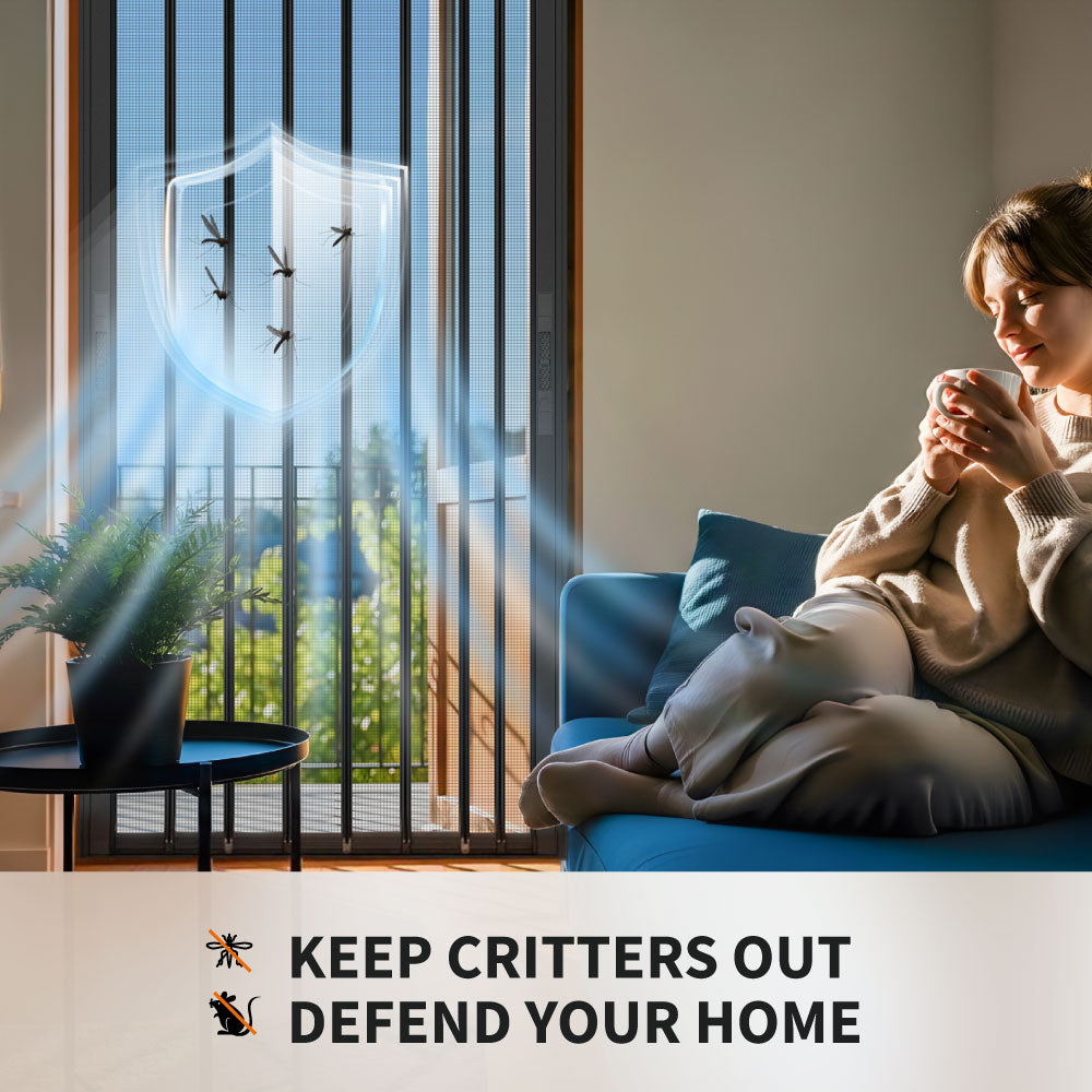 Custom retractable security door with high-density mesh to block insects and keep your home fresh and protected.