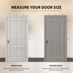 Retractable security door measurement guide for inside and outside mount, ensuring accurate width and height fit.
