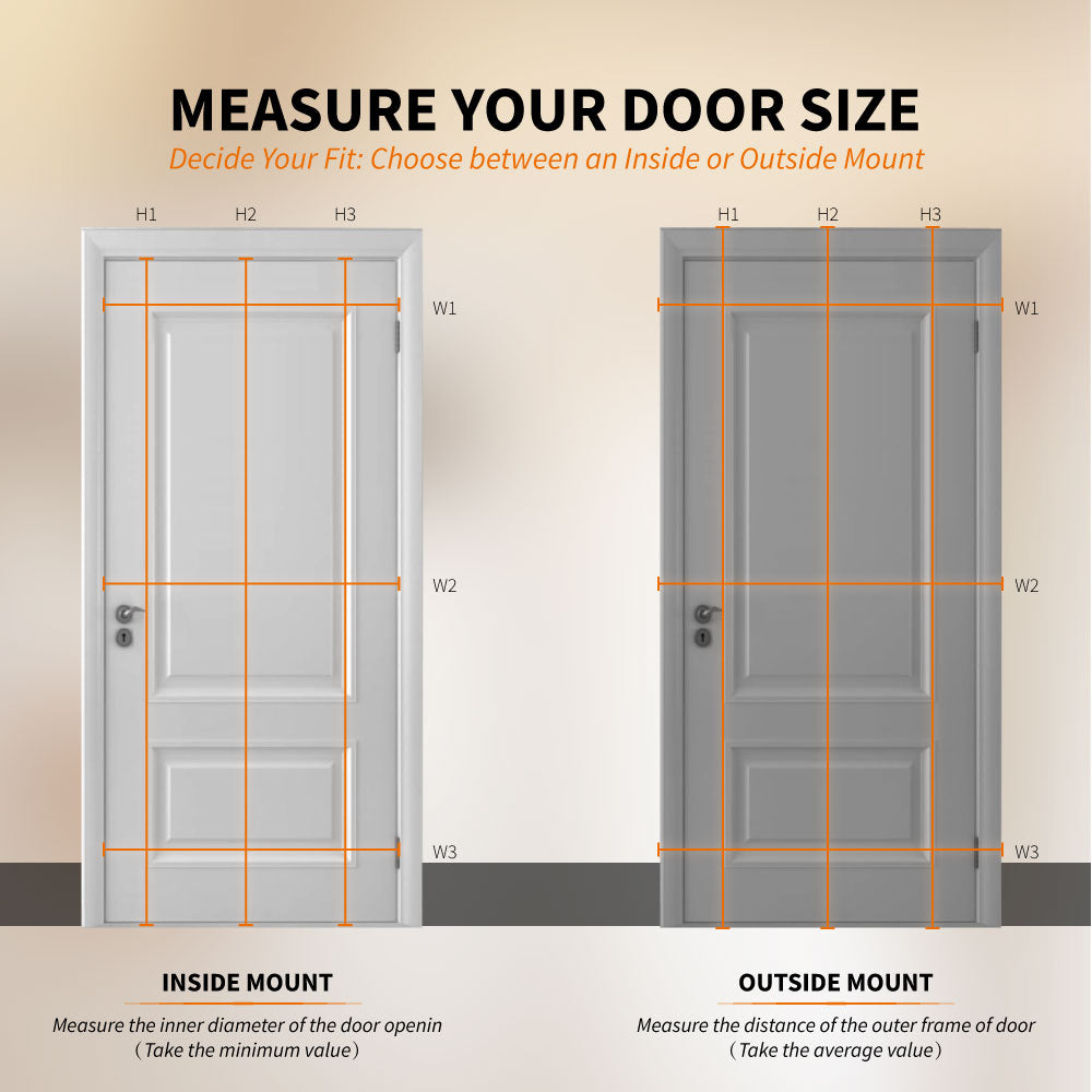 Retractable security door measurement guide for inside and outside mount, ensuring accurate width and height fit.