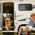 Custom RV magnetic screen door for camper entry, pet-friendly, breathable and insect-proof.